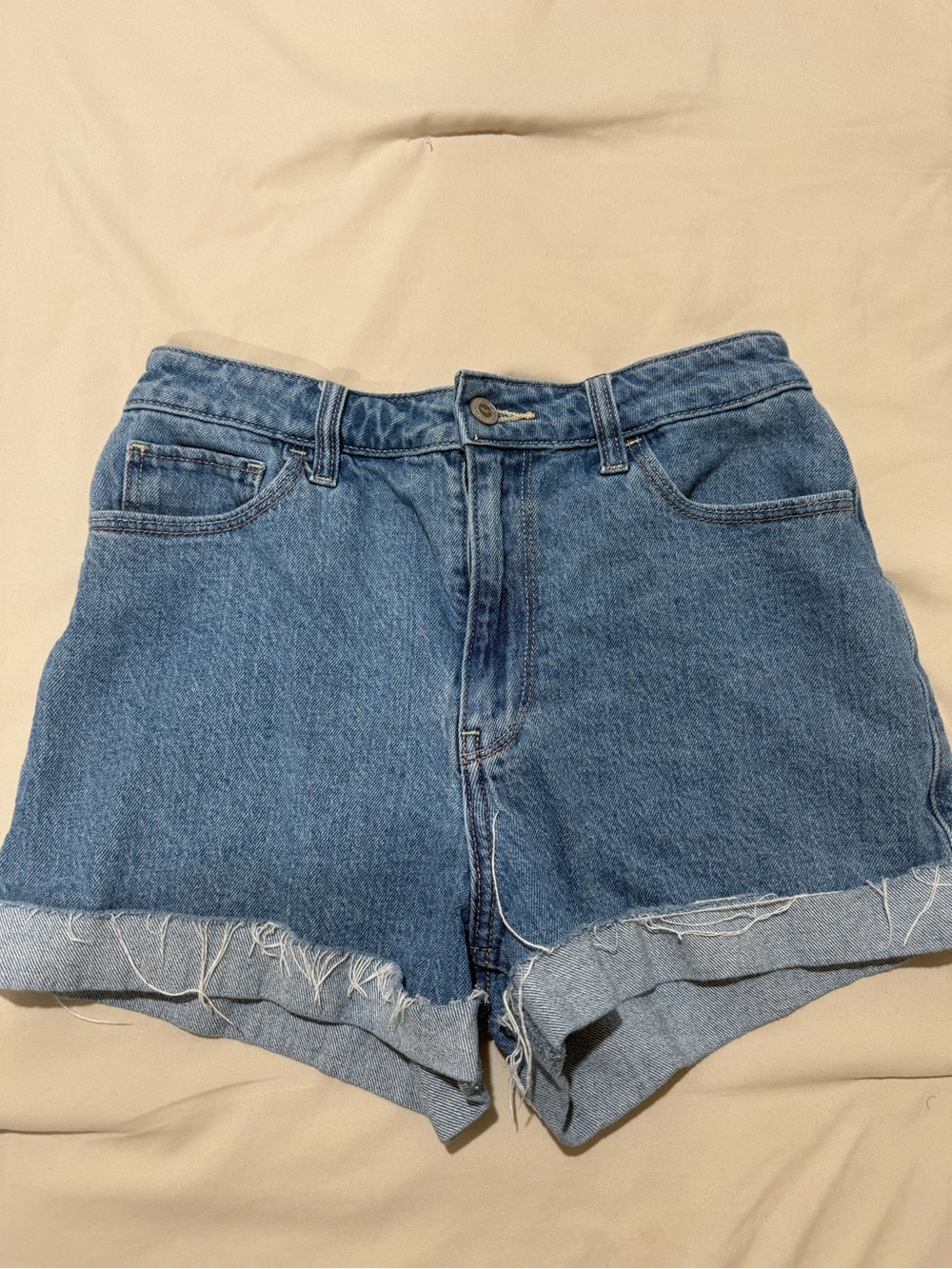 Hollister Medium Blue Denim Jean Shorts with Raw Hem